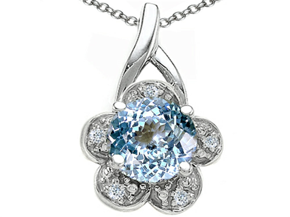 Tommaso Design™ Round 7 mm Simulated Aquamarine Flower Pendant Necklace
