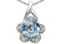 Tommaso Design™ Round 7 mm Simulated Aquamarine Flower Pendant Necklace