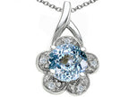 Tommaso Design™ Round 7 mm Simulated Aquamarine Flower Pendant Necklace