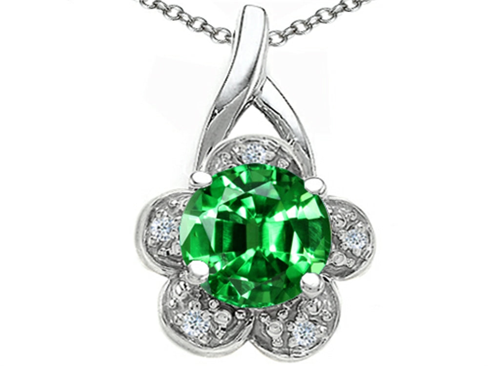Tommaso Design™ Round 7mm Simulated Emerald Flower Pendant Necklace
