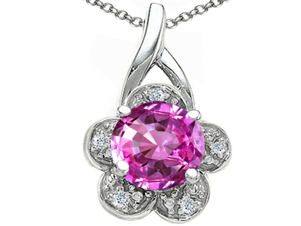 Tommaso Design™ Round 7mm Simulated Pink Tourmaline Flower Pendant Necklace