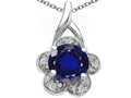 Tommaso Design™ Round 7 mm Created Blue Sapphire Flower Pendant Necklace