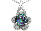 Tommaso Design™ Round 7 mm Mystic Rainbow Topaz Flower Pendant Necklace