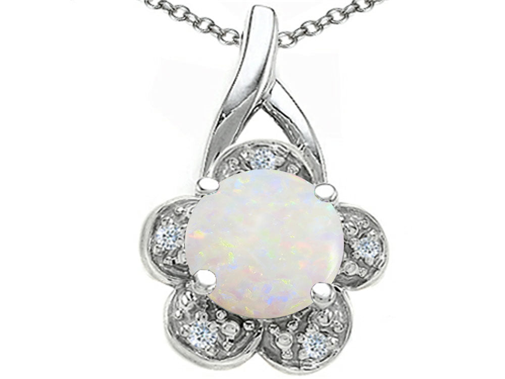 Tommaso Design™ Round 7 mm Genuine Opal Flower Pendant Necklace