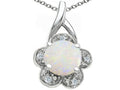 Tommaso Design™ Round 7 mm Genuine Opal Flower Pendant Necklace