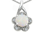 Tommaso Design™ Round 7 mm Genuine Opal Flower Pendant Necklace