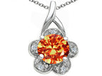 Tommaso Design™ Round 7 mm Simulated Orange Sapphire Flower Pendant Necklace