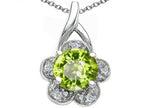 Tommaso Design™ Round 7 mm Genuine Peridot Flower Pendant Necklace