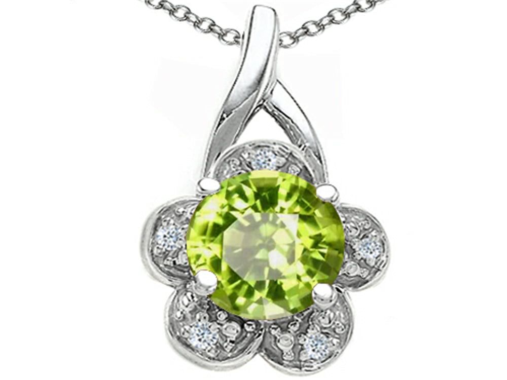 Tommaso Design™ Round 7 mm Genuine Peridot Flower Pendant Necklace