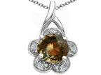 Tommaso Design™ Round 7 mm Genuine Smoky Quartz Flower Pendant Necklace