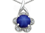 Tommaso Design™ Round 7mm Created Star Sapphire Flower Pendant Necklace