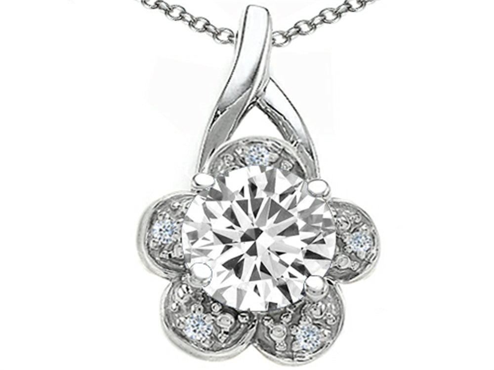 Tommaso Design™ Round Genuine White Topaz Flower Pendant Necklace
