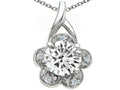 Tommaso Design™ Round Genuine White Topaz Flower Pendant Necklace