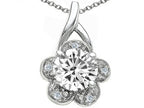 Tommaso Design™ Round Genuine White Topaz Flower Pendant Necklace