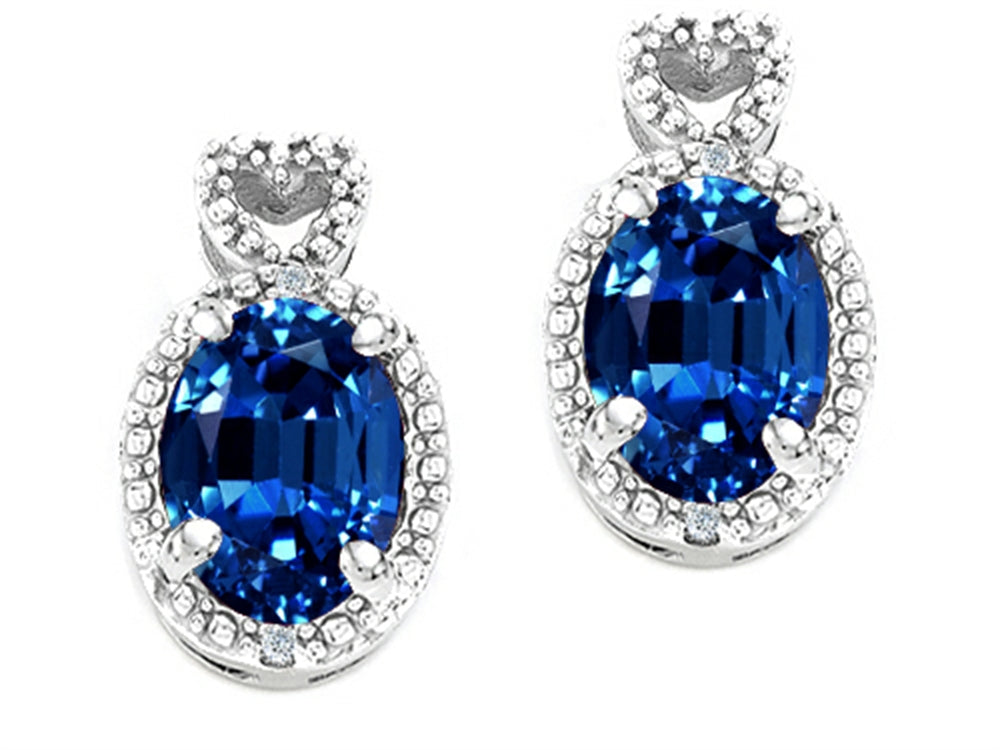 Tommaso Design™ Oval 7x5mm Created Blue Sapphire Earrings