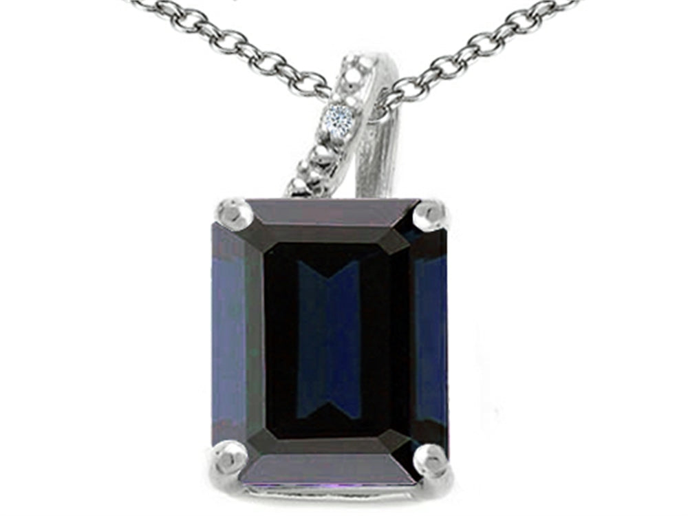 Tommaso Design™ Emerald Cut 10x8mm Genuine Black Sapphire Pendant Necklace