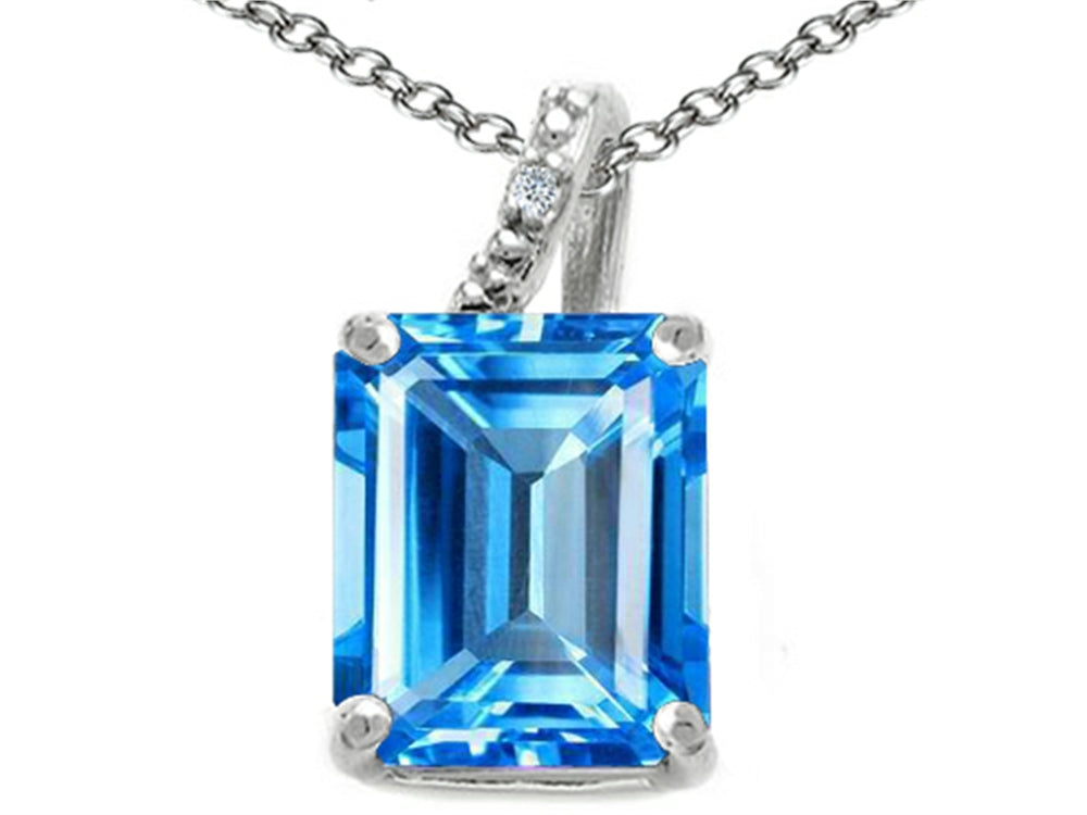 Tommaso Design™ Emerald Cut 10x8mm Genuine Blue Topaz Pendant Necklace