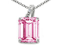 Tommaso Design™ Emerald Cut 10x8mm Simulated Pink Tourmaline Pendant Necklace