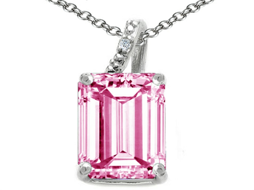 Tommaso Design™ Emerald Cut 10x8mm Simulated Pink Tourmaline Pendant Necklace