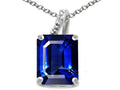 Tommaso Design™ Emerald Cut 10x8mm Created Blue Sapphire Pendant Necklace