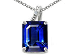 Tommaso Design™ Emerald Cut 10x8mm Created Blue Sapphire Pendant Necklace