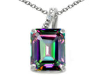 Tommaso Design™ Emerald Cut 10x8mm Mystic Rainbow Topaz Pendant Necklace