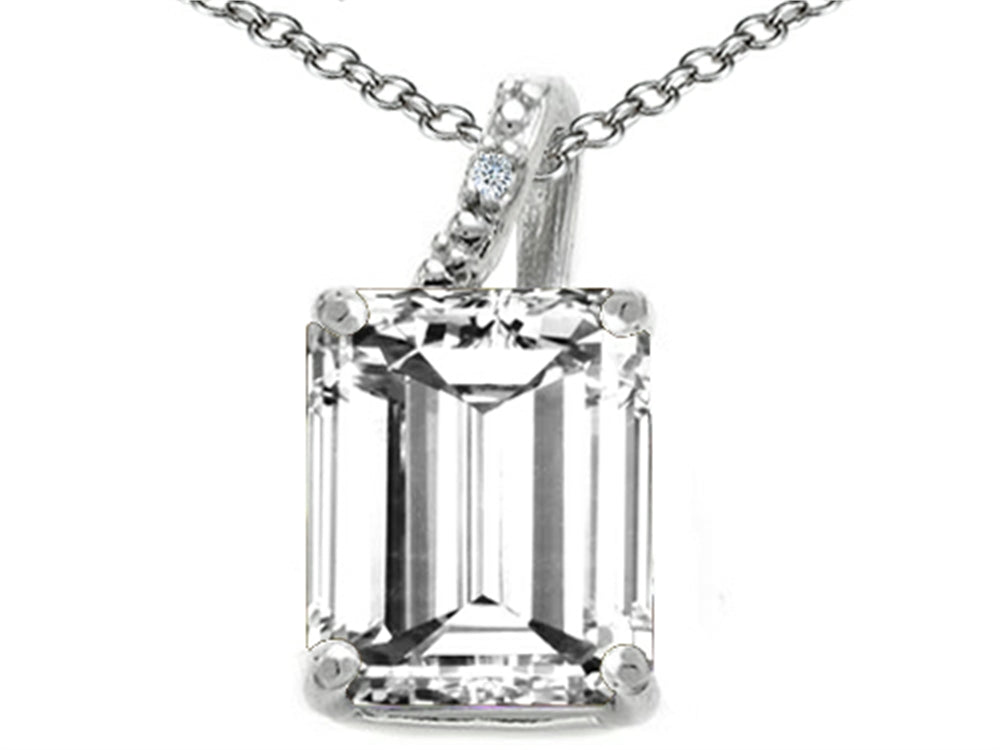 Tommaso Design™ Emerald Cut 10x8mm Genuine White Topaz Pendant Necklace