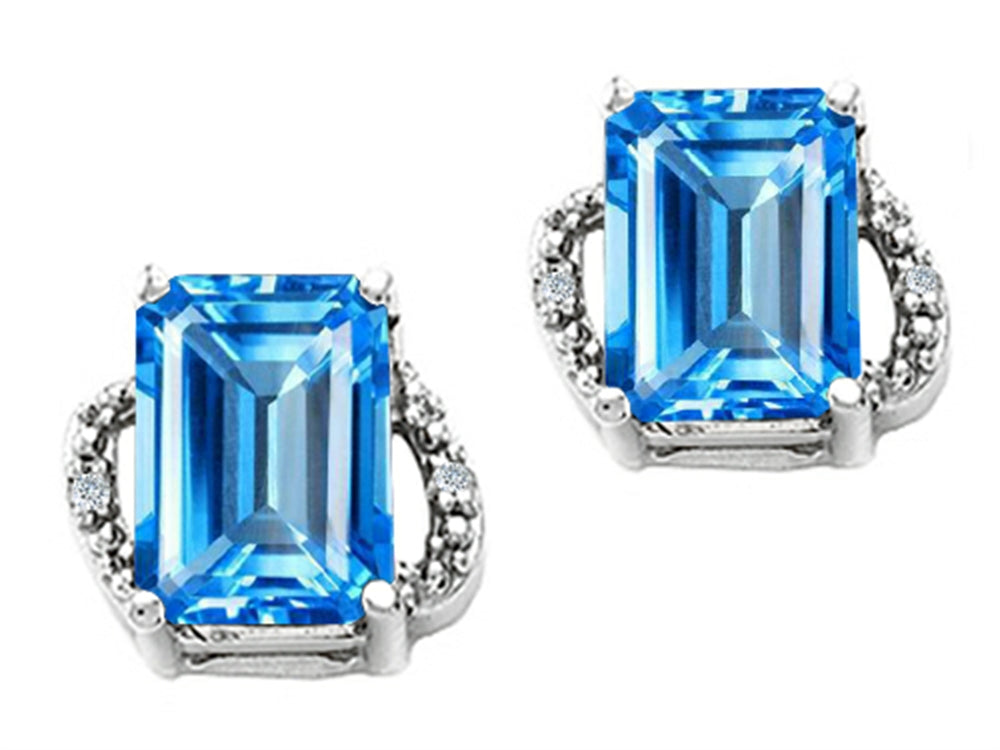 Tommaso Design™ Emerald Cut 8x6mm Genuine Blue Topaz Earrings