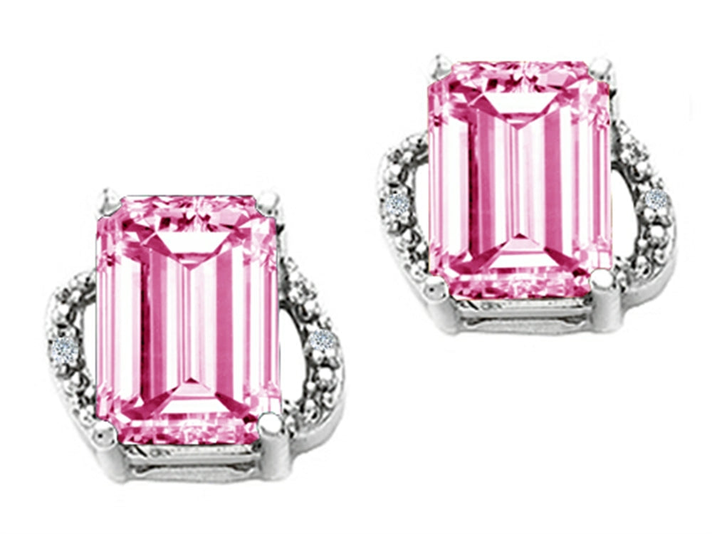 Tommaso Design™ Emerald Cut 8x6mm Simulated Pink Tourmaline Earrings