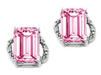 Tommaso Design™ Emerald Cut 8x6mm Simulated Pink Tourmaline Earrings