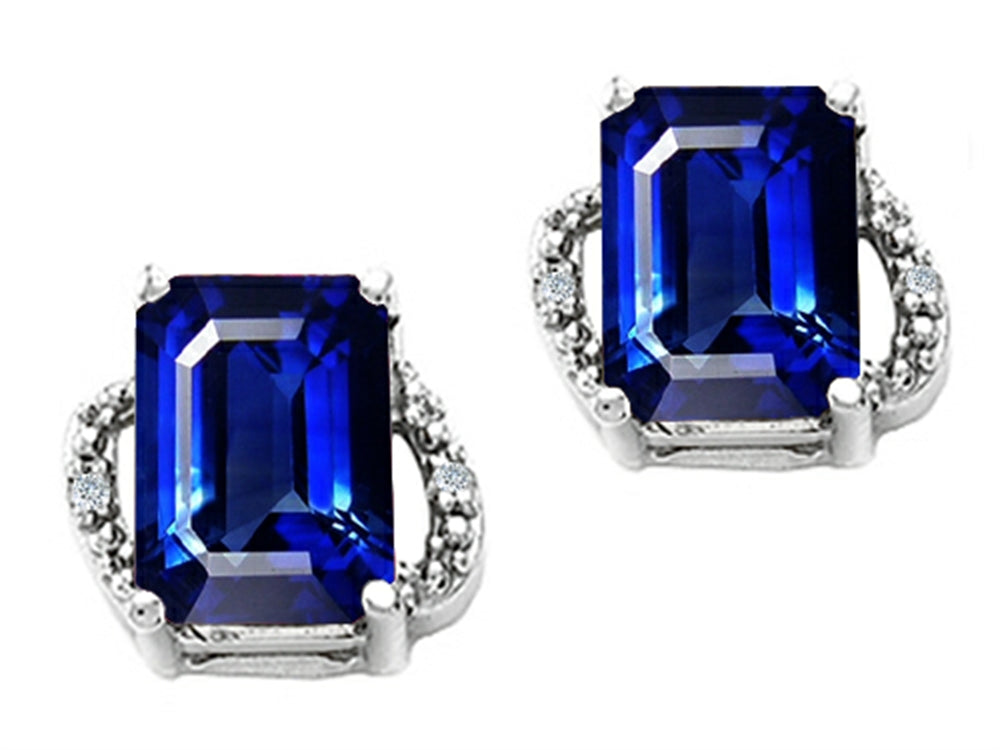 Tommaso Design™ Emerald Cut 8x6mm Created Blue Sapphire Earrings