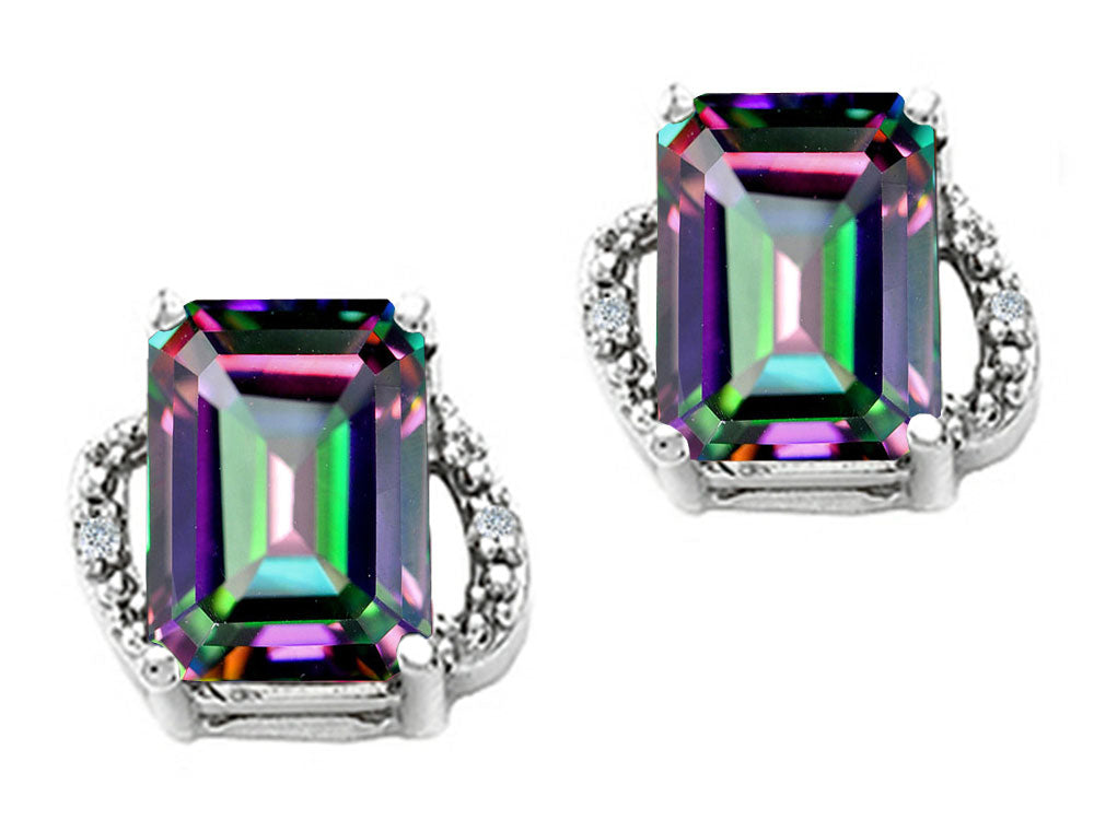 Tommaso Design™ Emerald Cut 8x6mm Rainbow Mystic Topaz Earrings
