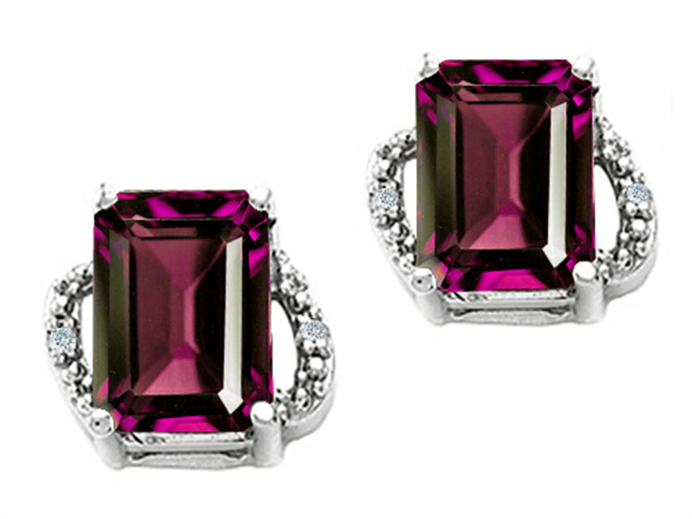 Tommaso Design™ Emerald Cut 8x6mm Genuine Rhodolite Earrings