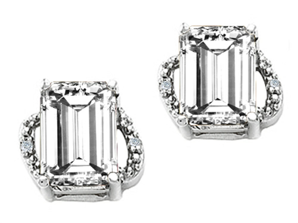 Tommaso Design™ Emerald Cut 8x6mm Genuine White Topaz Earrings