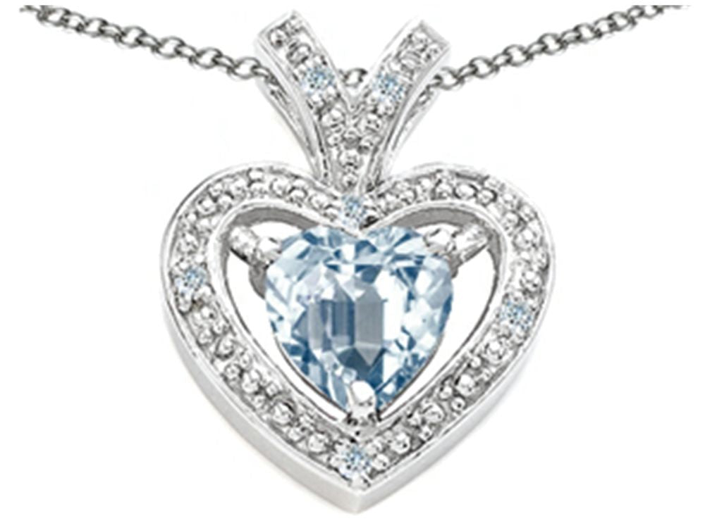 Tommaso Design™ Heart Shape 6 mm Genuine Aquamarine Pendant Necklace