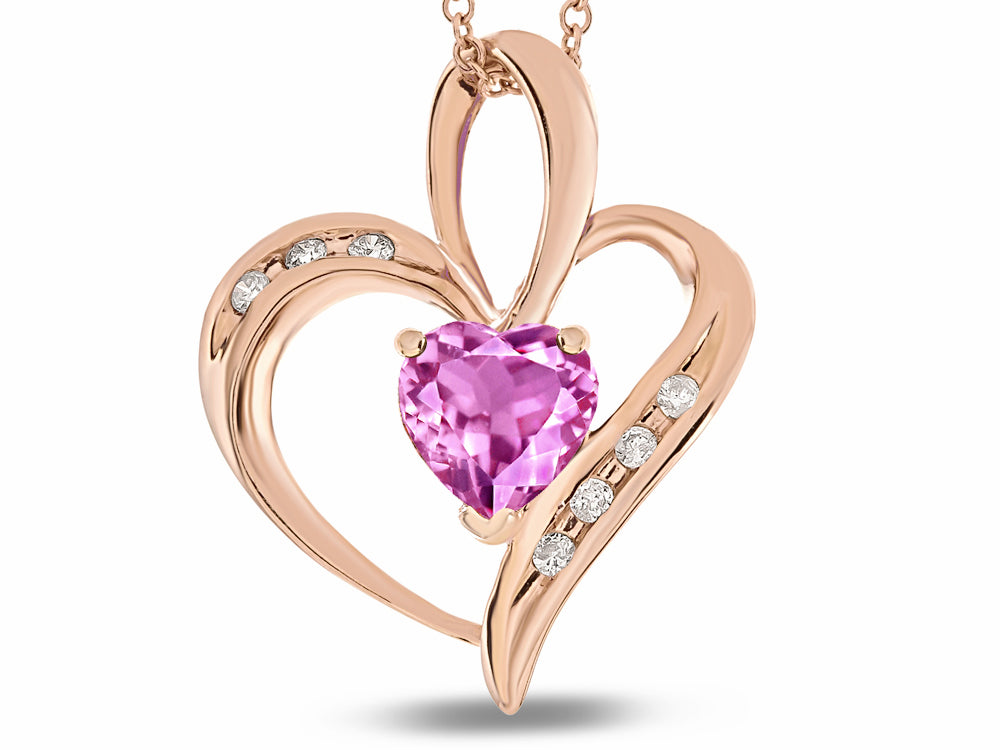 Star K™ Heart Shape 6mm Created Pink Sapphire Pendant Necklace