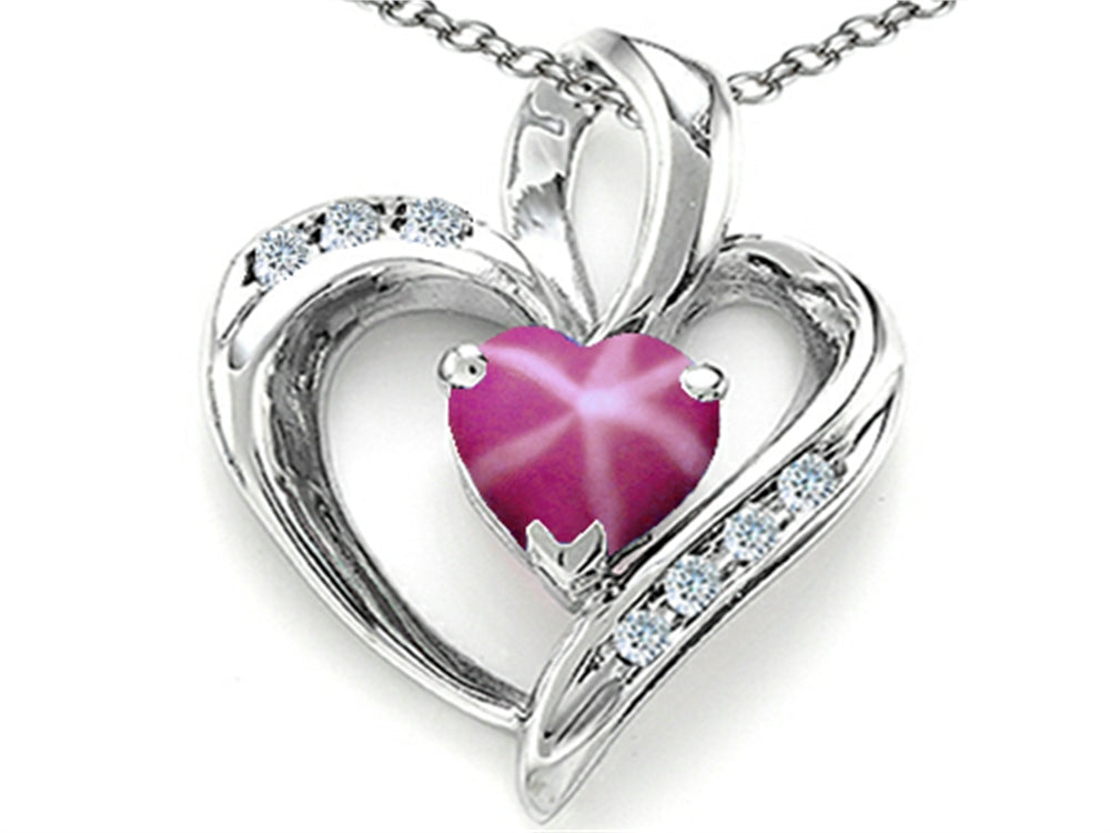 Tommaso Design™ Heart Shape 6mm Created Star Ruby Pendant Necklace