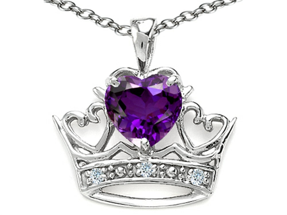 Tommaso Design™ Heart Shape 6 mm Genuine Amethyst Crown Pendant Necklace