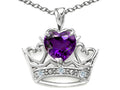 Tommaso Design™ Heart Shape 6 mm Genuine Amethyst Crown Pendant Necklace