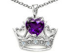 Tommaso Design™ Heart Shape 6 mm Genuine Amethyst Crown Pendant Necklace