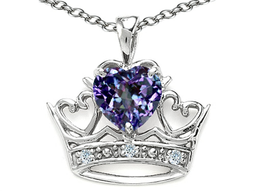Tommaso Design™ Heart Shape 6mm Simulated Alexandrite Crown Pendant Necklace
