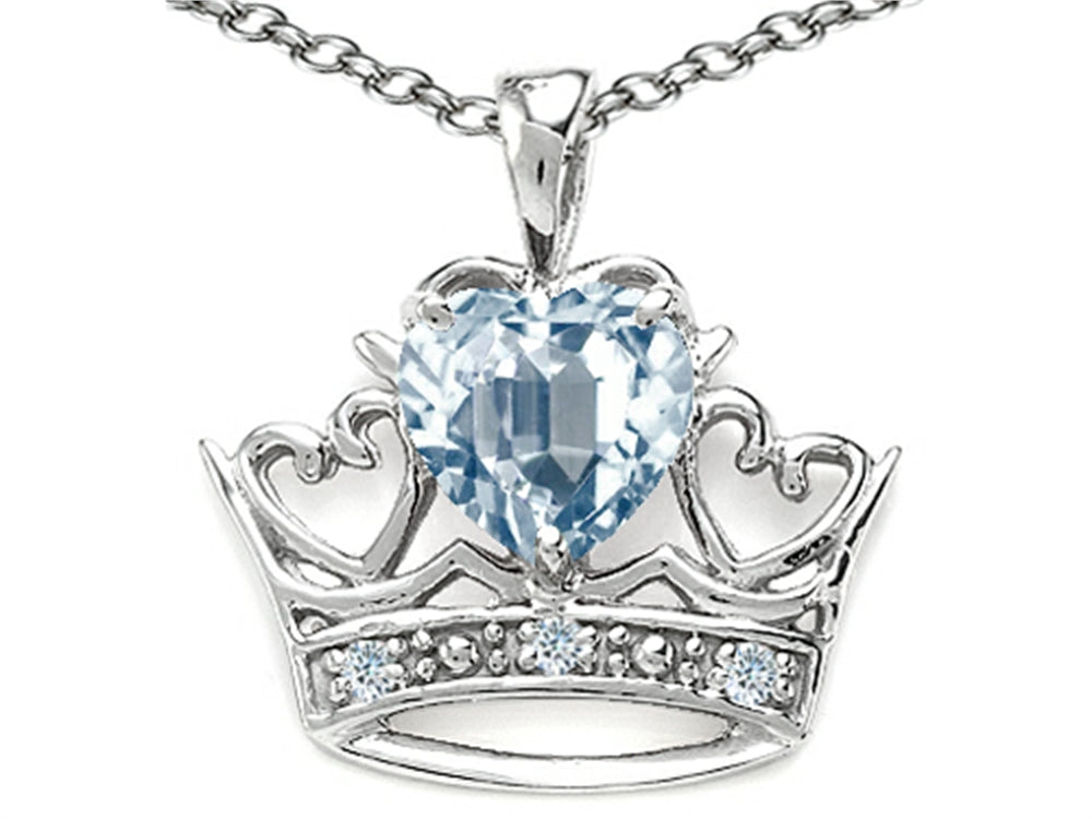 Tommaso Design™ Heart Shape 6 mm Genuine Aquamarine Crown Pendant Necklace