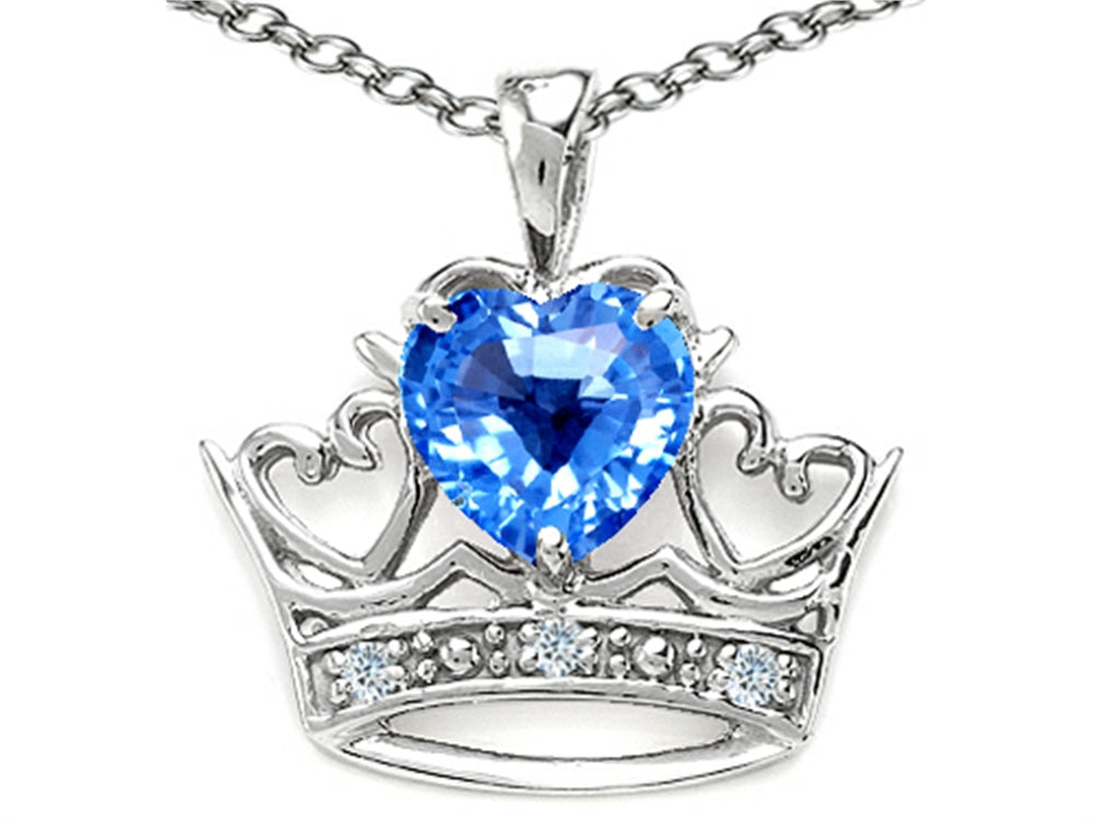 Tommaso Design™ Heart Shape 6 mm Genuine Blue Topaz Crown Pendant Necklace