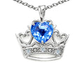 Tommaso Design™ Heart Shape 6 mm Genuine Blue Topaz Crown Pendant Necklace