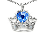 Tommaso Design™ Heart Shape 6 mm Genuine Blue Topaz Crown Pendant Necklace
