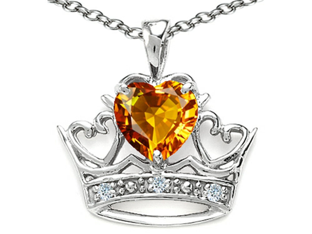 Tommaso Design™ Heart Shape 6 mm Genuine Citrine Crown Pendant Necklace
