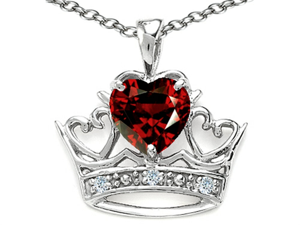 Tommaso Design™ Heart Shape 6 mm Genuine Garnet Crown Pendant Necklace