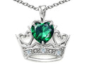 Tommaso Design™ Heart Shape 6mm Simulated Emerald Crown Pendant Necklace