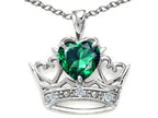 Tommaso Design™ Heart Shape 6mm Simulated Emerald Crown Pendant Necklace