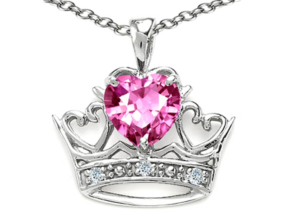 Tommaso Design™ Heart Shape 6mm Simulated Pink Tourmaline Crown Pendant Necklace